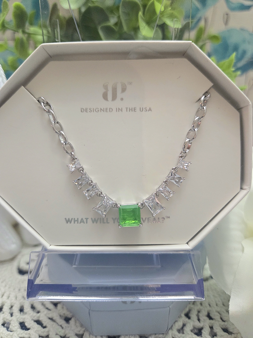 BP Mint Green Square-Center With ClearAccent CZ Stones